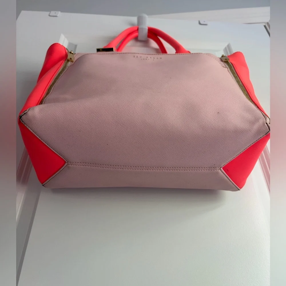 Ted Baker Pink and Neon Coral Saffiano Contrast Tote with Gold Hardware